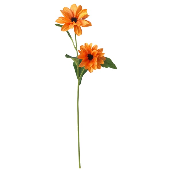 Spray de flores laranxa brillante con follas e talos verdes. Feito de plástico reciclado e nylon, engade cor vibrante a calquera espazo.
