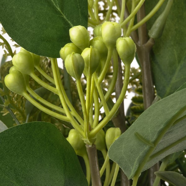 Xemas de flores verdes realistas, dispostas vivamente entre follas realistas. Elaborado con materiais duradeiros e reciclados para a lonxevidade.
