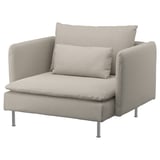 Cadeira de brazos gris moderna con deseño elegante e pernas metálicas.