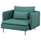 Sofá verde azul SÖDERHAMN, en forma de L con 2 coxíns, tecido de corde.