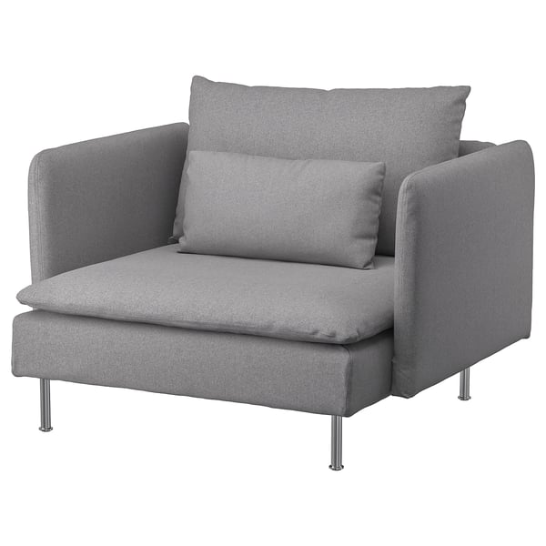 Cadeira SÖDERHAMN en tecido gris, deseño elegante e moderno con amortiguación profunda e patas metálicas.