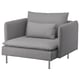 Cadeira SÖDERHAMN en tecido gris, deseño elegante e moderno con amortiguación profunda e patas metálicas.