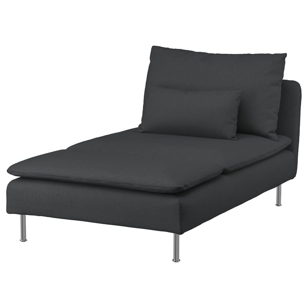 Chaise lounge SÖDERHAMN en negro con elegantes pernas metálicas, elegante para relaxarse.
