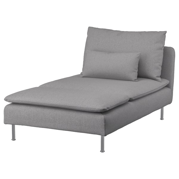 Chaise lounge gris SÖDERHAMN, deseño moderno con tecido liso, pernas metálicas pulidas, almofada traseira, acolledora e elegante.