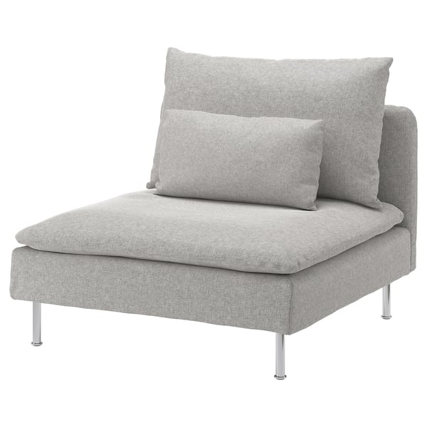 Unha moderna cadeira de brazos SÖDERHAMN gris clara con elegantes pernas metálicas e unha copra cuberta extraíble.