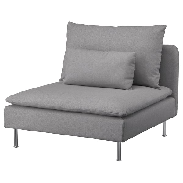 Cadeira gris SÖDERHAMN, moderna con pernas metálicas, deseño minimalista.