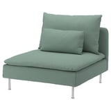 SÖDERHAMN, cadeira de esquina verde. Asento suave e baixo con patas cromatas. Coxíns cómodos.