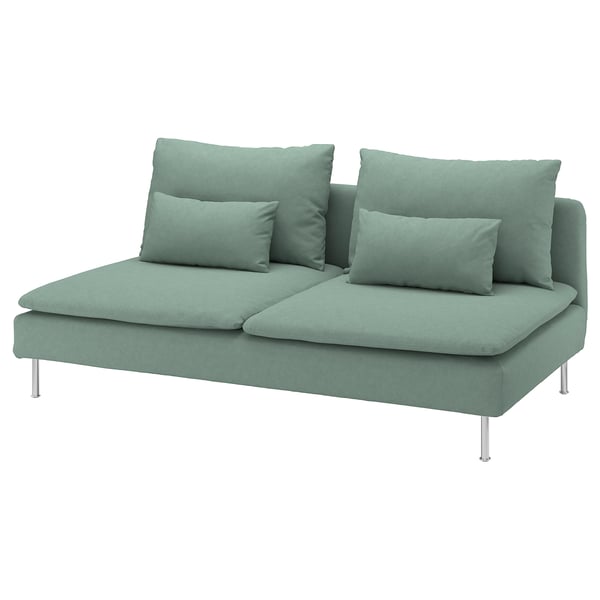 Sofá verde SÖDERHAMN, moderno perfil baixo con coxíns extraíbles.