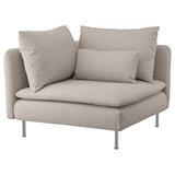 Sofá gris SÖDERHAMN, cadeira de esquina moderna con tecido de patróns, coxíns suaves, pernas cromatas.