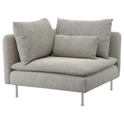 Cadeira SÖDERHAMN en gris, tapizada con tecido texturizado, con asentos profundos e pernas altas, perfecta para o confort e a decoración moderna.