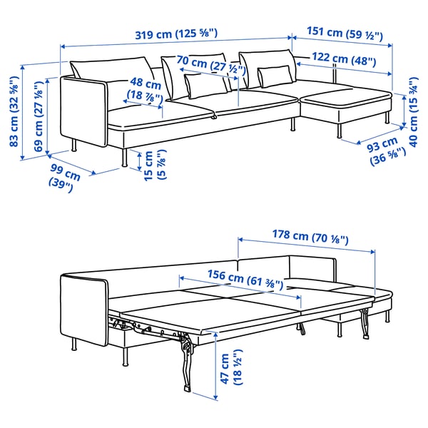SÖDERHAMN Sofá-cama de 4 prazas, +chaiselongue/Fridtuna beixe claro