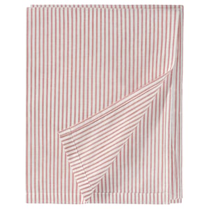 Manta de SOLFIBBLA de raias vermellas e brancas. Algodón reciclado. Rectangular con deseño xeométrico.