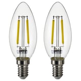 Dúas lámpadas led brancas cálidas con cubertas de vidro transparente e bases de prata, ao lado do lado.