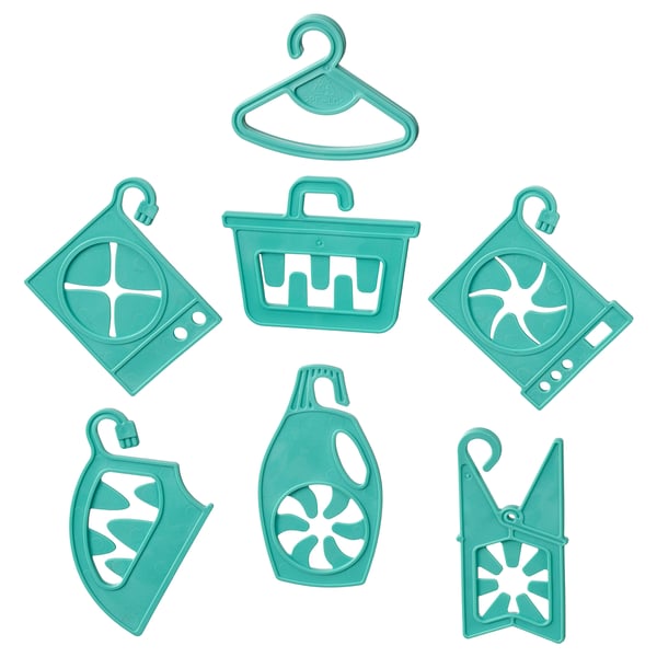 Organizadores Teal SPACKLA: 7 formas de plástico verde, deseñadas con ganchos, para manter os pequenos obxectos clasificados.