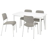 Conxunto de comedor STRANDTORP de 4 asentos, mesas brancas e cadeiras grises, modernas e cómodas, fáciles de limpar.