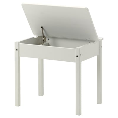 Escritorio para nenos branco SUNDVIK, rectangular, deseño sinxelo, madeira, tapa de almacenamento.