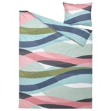 Conxunto de roupa de cama SVALSTJÄRTAR, deseño de ondas coloridas, ondas rosas, azuis, verdes e grises, mestura suave de algodón-viscosa, inclúe cuberta de duvet e funda de almofada.