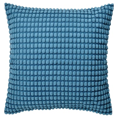 SVARTPOPPEL, almofada cadrada azul, cuberta texturizada, peche de cremalleira, poliéster reciclado.