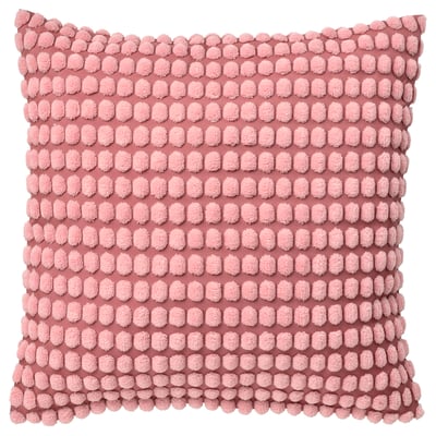 Coxín SVARTPOPPEL, rosa claro, cadrado, pom-poms texturizados, poliéster reciclado suave.