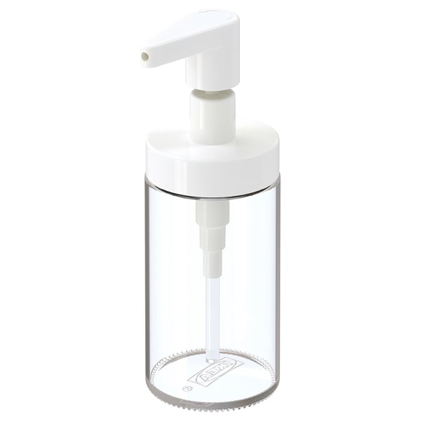 Dispensador de xabón branco TACKAN, vidro transparente, bomba de prata, recheo fácil.