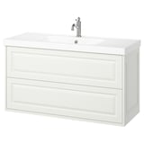 Vanidade de baño TÄNNFORSEN en branco con dous caixóns, forma de rectángulo, deseño clásico.