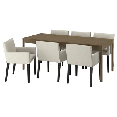 TONSTAD / MÅRENÄS Mesa e 6 cads, marrón chapa carballo/Gunnared beixe negro, 200x85 cm