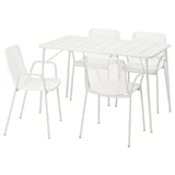 Conxunto de mobles para exteriores TORPARÖ branco con mesa rectangular e catro cadeiras. Deseño moderno, aceiro revestido en po e plástico para durabilidade.