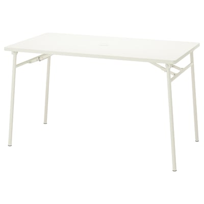 Mesa de exterior plegable branca TORPARÖ, forma rectangular, construción de aceiro duradeira.