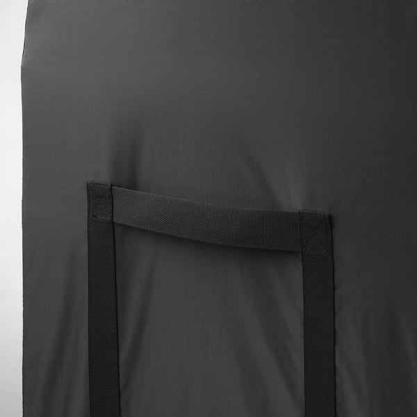 Caixa de almacenamento exterior impermeable negra con mango robusto, perfecta para protexer coxíns e almofadas.