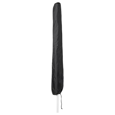 Cuberta de parasol impermeable negra, forma cilíndrica con peche de cordón para protección.