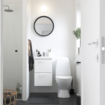 TVÄLLEN Lavabo con sifón, branco, 44x43 cm