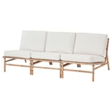 Sofá exterior TVARÖ, ratán branco e natural, deseño modular de 3 asentos con coxíns de peluche.