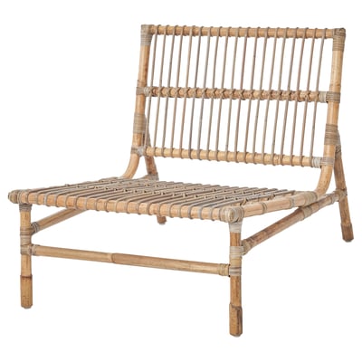 Cadeira TVARÖ, ratán natural, marrón claro. Tecido a man, estilo de salón ao aire libre, asento baixo, modular.
