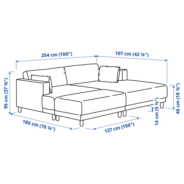 UPPÅKRA Sofá modular 3 prazas, con chaiselongue drta +repousapés/Axvall azul agrisado escuro