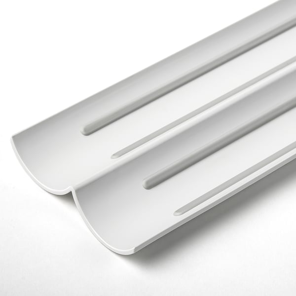 Inserto de estante de especias de plástico branco, limpo e ben organizado, encaixa dentro dos caixóns.