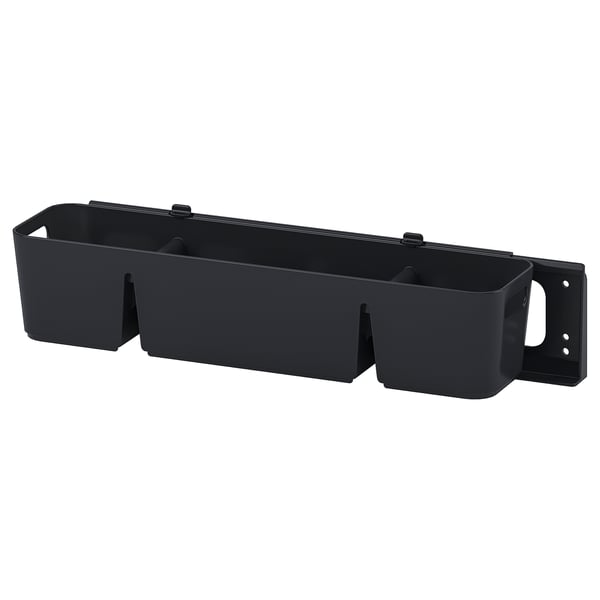 Organizador de almacenamento UPPDATERA negro con múltiples compartimentos, bordos redondeados, plástico, deslizábanse para un fácil acceso.