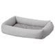 Opción: Unha cama gris para cans ou gatos, rectangular con lados reforzados, feita con materiais suaves reciclados.