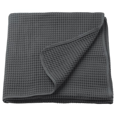 VÅRELD capa de cama de algodón gris, dobrado cadrado, deseño de tecido texturizado.