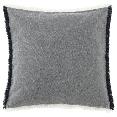 IKEA VÄXELBRUK cuberta de coxín azul escuro e branco. Cadrado, franxa, lado cremalleira, tecido reciclado.