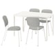 O comedor VIHALS en branco e gris. Inclúe unha mesa extensible e catro cadeiras tapizadas cun deseño minimalista.