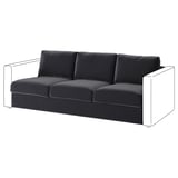 Sofá VIMLE, elegante deseño moderno en veludo gris escuro con forma rectangular minimalista.