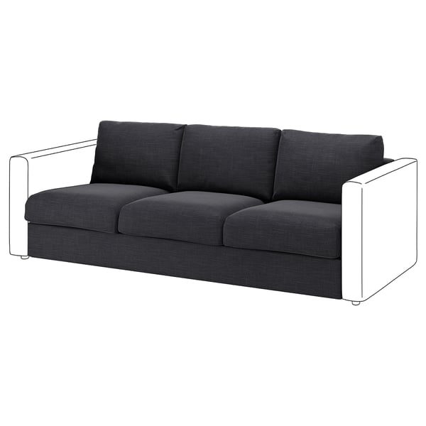 Sofá VIMLE en gris escuro con deseño minimalista, asentos acolchados e brazos rectangulares.
