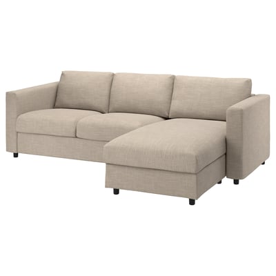 Sofá seccional VIMLE beige con chaise lounge, tapicería de algodón resistente, poliéster, viscosa, liño.