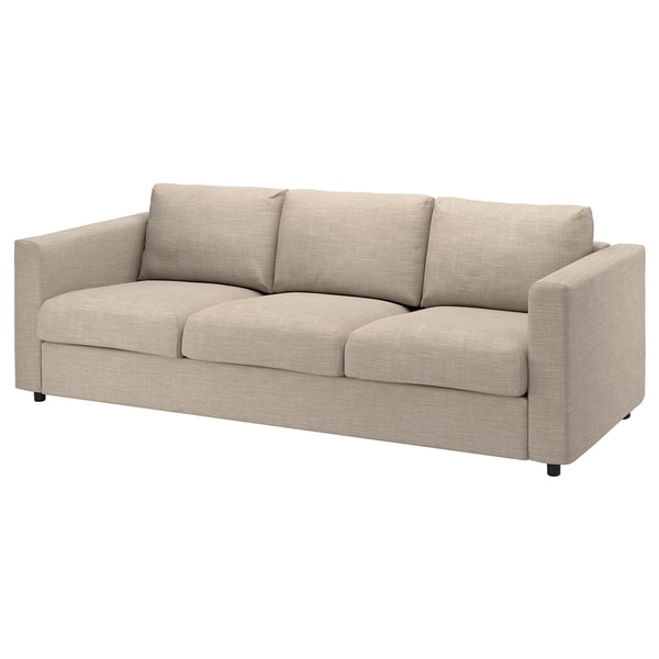 Un sofá ikea VIMLE beige, rectangular, cun deseño moderno e elegante, e asentos e respaldo acolchados.