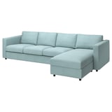 Sofá seccional VIMLE azul claro, deseño moderno e elegante, feito de mestura de tecido Saxemara, forma de L.