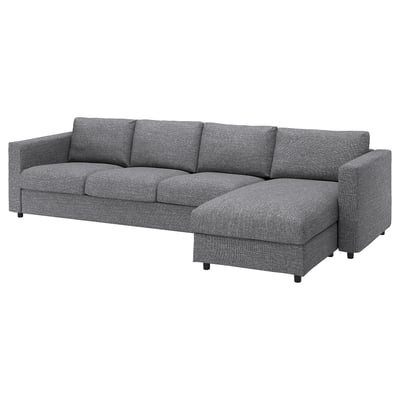 Sofá VIMLE, gris, deseño boxy, tweed gris, forma de L.