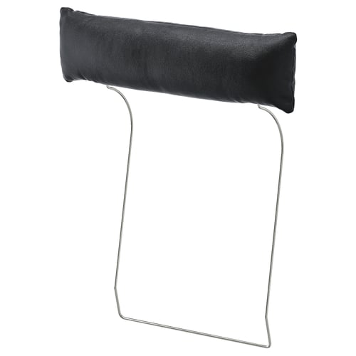 Repousacabezas de coiro negro VIMLE, marco cromato, deseño ergonómico para soporte do pescozo.