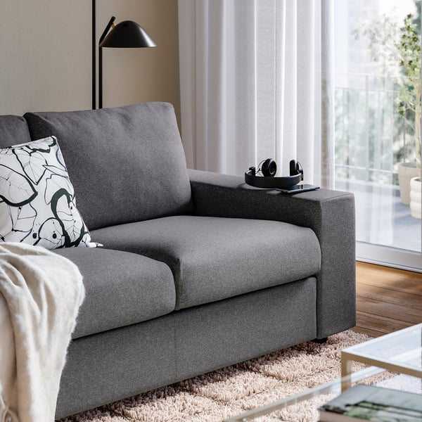 VIMLE Sofá 2 prazas, con repousabrazos anchos Gunnared/gris