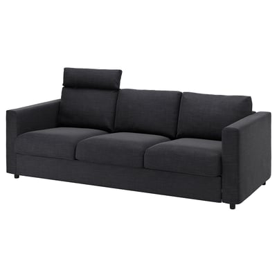 Sofá VIMLE gris escuro moderno, deseño elegante con repousacabezas axustable, tecido resistente, 3 asentos.