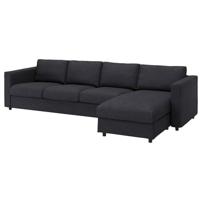 Sofá seccional VIMLE gris escuro, en forma de L con chaise de almacenamento, coxíns suaves.